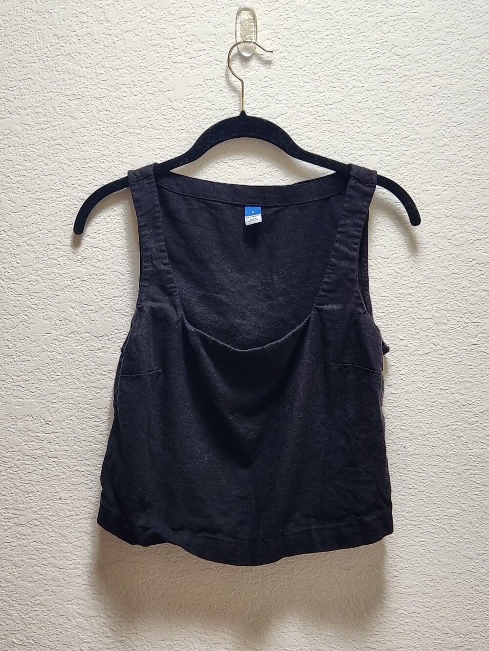Old Navy Black Square Neck Linen Blend Crop Tank Top Size Small